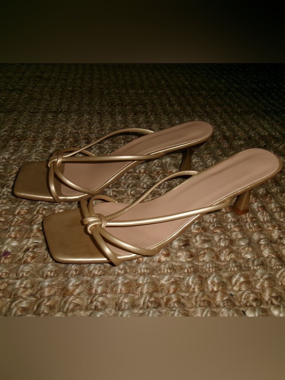 Gold Strappy Square-Toe Heeled Sandals - Women